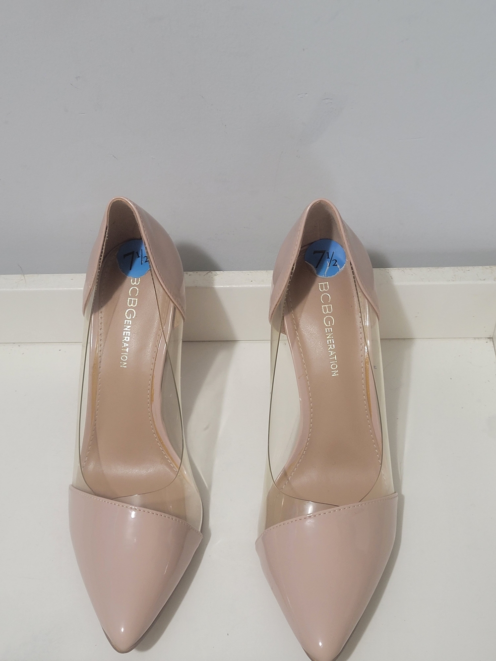 BCBGeneration Women's Pointed Toe Nude Pumps with Clear Panels